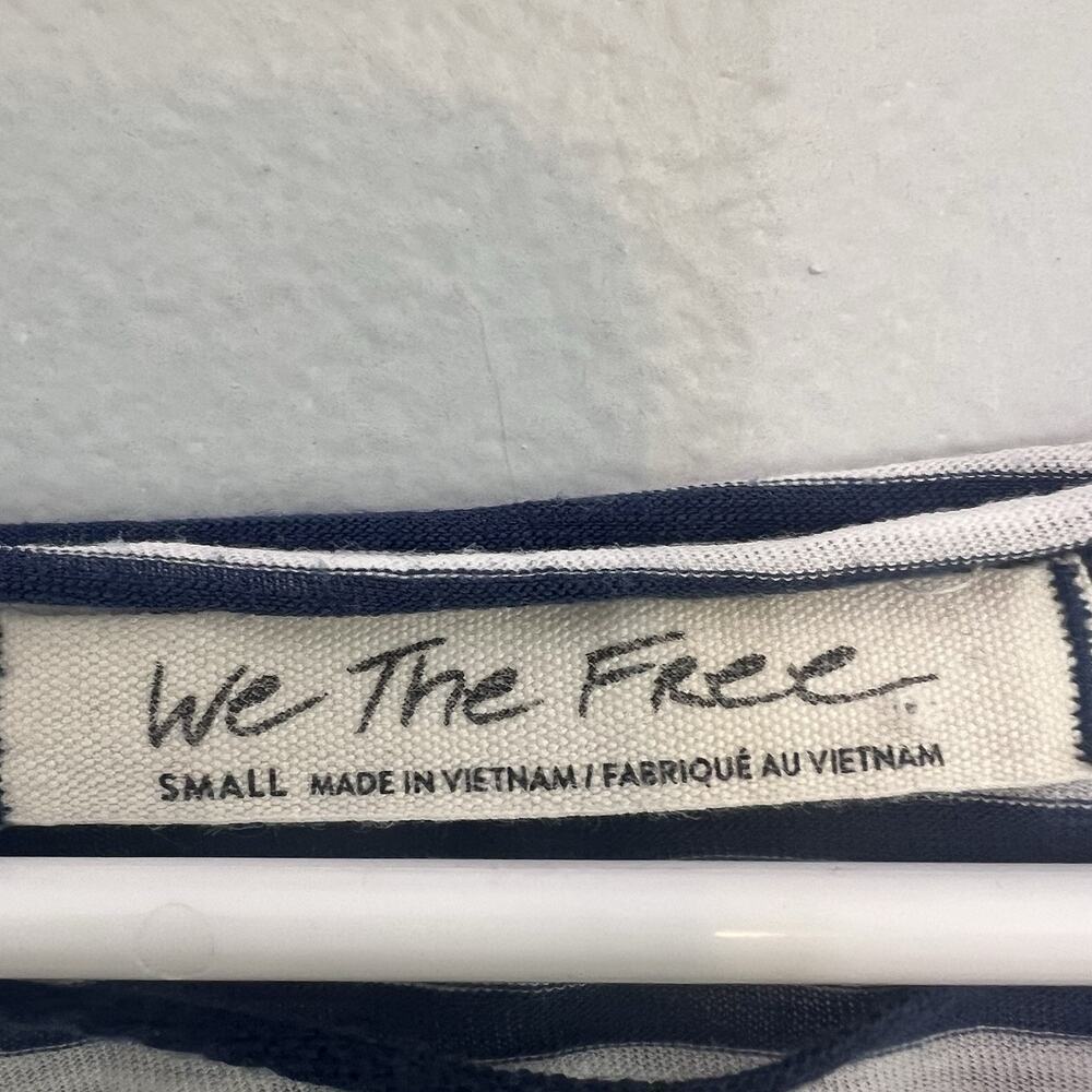 We The Free People Womens Blue White Striped T Shirt Sz S Halo Cap Sleeve Boho - Picture 9 of 13